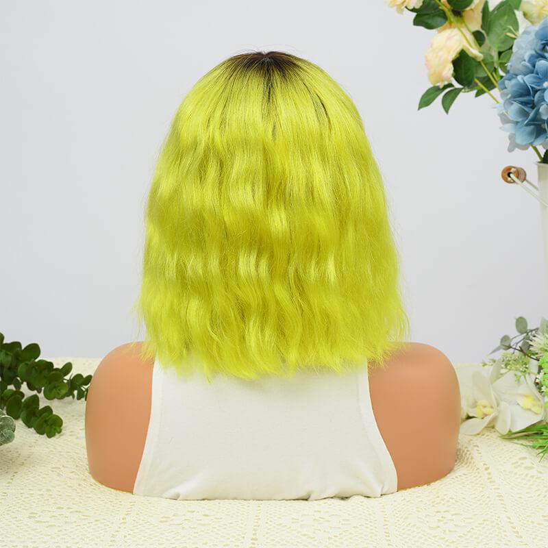 BB 14A Short Wavy Curly 1B/Green Yellow Bob with Bangs Wigs Straight Human Hair - BBOUTIQUE HAIR