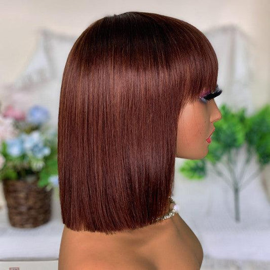 Colored Straight Bob Wig Brown Color Short Wig With Bangs - BBOUTIQUE HAIR