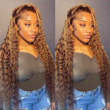 Water Wave Ombre Brown Highlights Lace Frontal Wigs Colored BB Human Hair - BBOUTIQUE HAIR