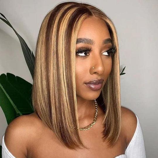 Short Bob Ombre Highlight Lace Frontal Wig Honey Blond Bone Straight Human Hair - BBOUTIQUE HAIR