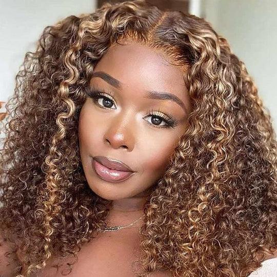 Hair Curly Bob Lace Frontal Wig Pre Plucked Ombre Highlight Human Hair - BBOUTIQUE HAIR