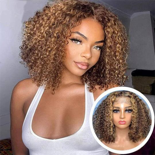 Hair Curly Bob Lace Frontal Wig Pre Plucked Ombre Highlight Human Hair - BBOUTIQUE HAIR