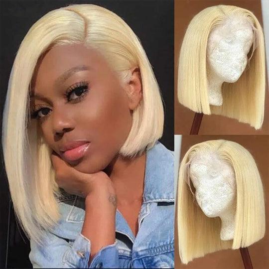 Honey Blonde 613 Short Bob Lace Frontal Wig Bone Straight Human Hair - BBOUTIQUE HAIR