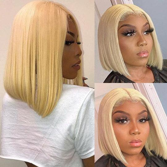 Honey Blonde 613 Short Bob Lace Frontal Wig Bone Straight Human Hair - BBOUTIQUE HAIR