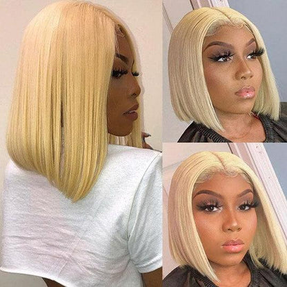 Honey Blonde 613 Short Bob Lace Frontal Wig Bone Straight Human Hair - BBOUTIQUE HAIR