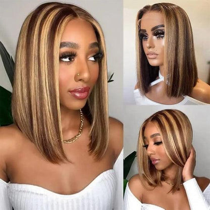 Short Bob Ombre Highlight Lace Frontal Wig Honey Blond Bone Straight Human Hair - BBOUTIQUE HAIR