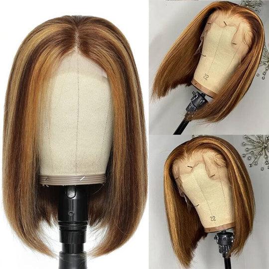 Short Bob Ombre Highlight Lace Frontal Wig Honey Blond Bone Straight Human Hair - BBOUTIQUE HAIR