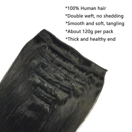 Straight Clips in Human Hair Extension Natural Black - BBOUTIQUE HAIR