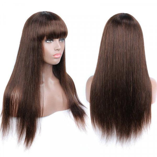 Brown Color Straight Human Hair Wigs With Bang - BBOUTIQUE HAIR