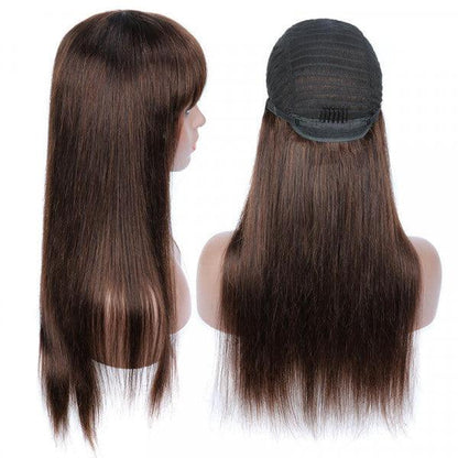 Brown Color Straight Human Hair Wigs With Bang - BBOUTIQUE HAIR