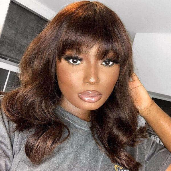 Brown Color Straight Human Hair Wigs With Bang - BBOUTIQUE HAIR