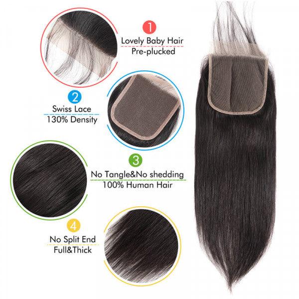 Brazilian Straight Hair 5*5 Lace Closure 100% Unprocessed Human Hair - BBOUTIQUE HAIR